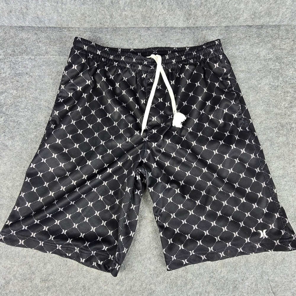 Hurley Shorts Boys Large Black‎ Geometric Mesh Relaxed Fit Drawstring Athletic